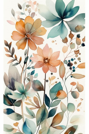 Watercolor floral pattern on white background. hand-drawn illustration.の素材