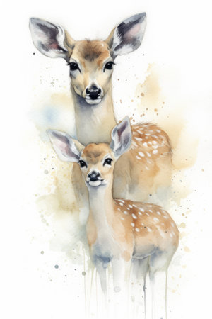 Watercolor illustration of a group of baby deer on a white backgroundの素材