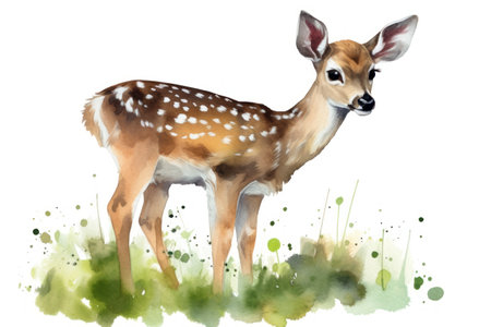 Watercolor deer isolated on white background. hand-drawn illustration.の素材