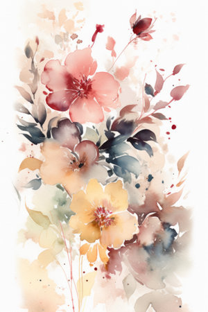 Watercolor painting of flowers, watercolor painting on white background.の素材