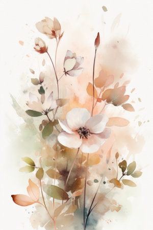 Watercolor floral background with blooming flowers. hand-drawn illustration.の素材
