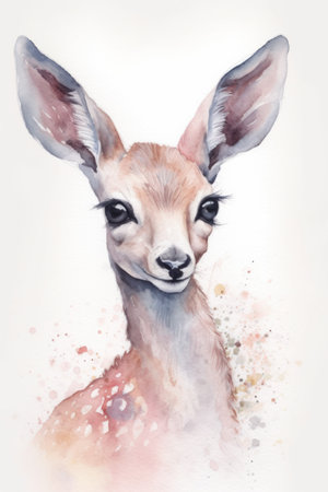 Watercolor portrait of a young deer on a white background. digital painting.の素材