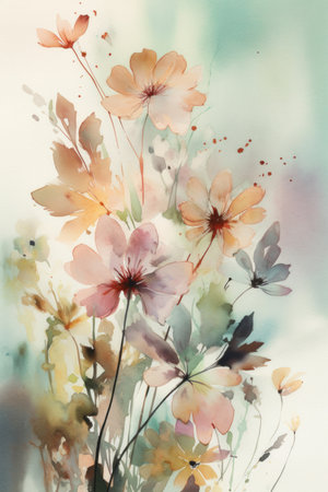 watercolor flowers. pastel colors. Spring. summertime.の素材