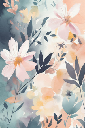 watercolor flowers. pastel colors. Spring. summertime.の素材
