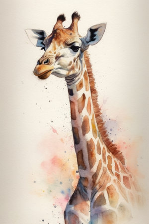 watercolor painting of giraffe on white background. hand drawn illustrationの素材