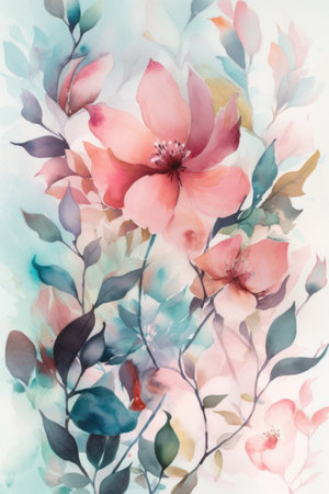 Watercolor illustration of magnolia flowers. hand painted floral background.の素材