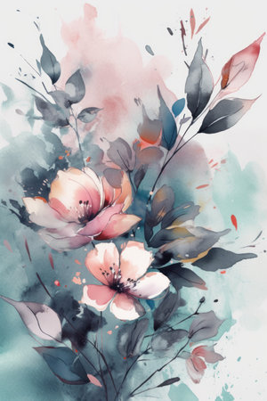 Flowers watercolor illustration. Manual composition. Mother's Day, wedding, birthday, Easter, Valentine's Day. pastel colors. Spring. Summer.の素材