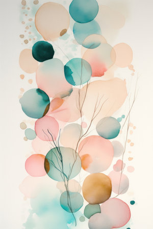 Abstract watercolor background with multicolored circles and branches. vector illustration.の素材