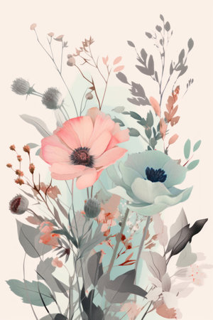 floral background. Hand drawn vector illustration with anemone flowers.の素材
