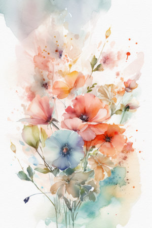 Watercolor painting of flowers, abstract background. Spring. Summer.の素材