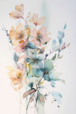 Watercolor painting of flowers, abstract art illustration on white background.の素材