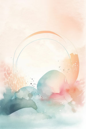 Abstract watercolor background with clouds and sun. hand drawn illustration.の素材