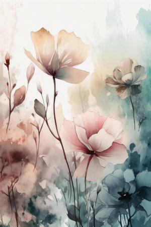 Watercolor floral background with poppies. hand-drawn illustration.の素材
