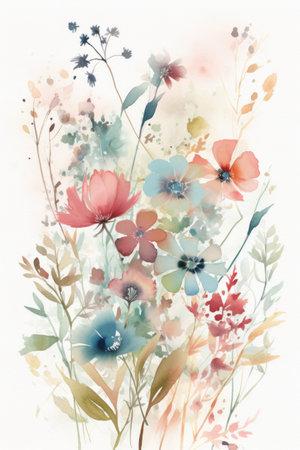 Watercolor illustration of flowers, watercolor painting on white background.の素材