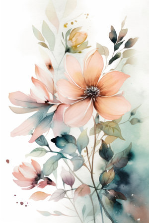 Watercolor painting of flowers, watercolor painting on white background.の素材