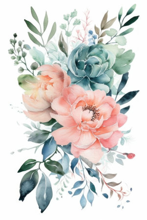 Watercolor succulent bouquet. Hand painted illustration isolated on white backgroundの素材