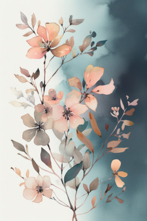 watercolor floral background. hand painted flowers. pastel colors.の素材