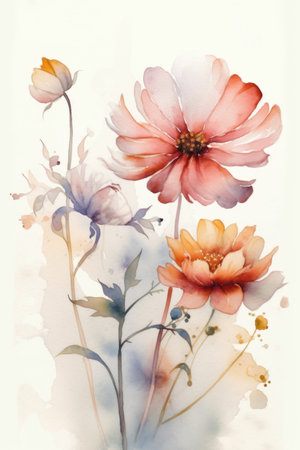 watercolor painting of flowers, on white background, abstract art illustrationの素材