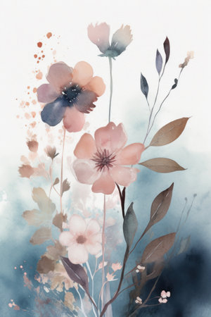 Watercolor painting of flowers, watercolor painting on white background.の素材