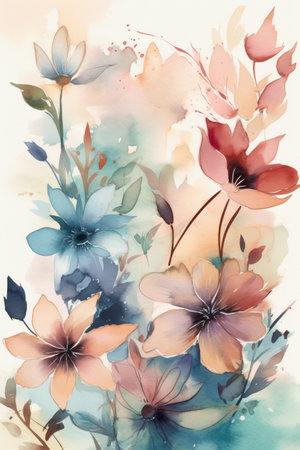 Watercolor background with flowers. pastel colors. handmade.の素材