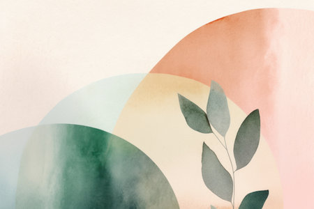 Abstract watercolor background with leaves and space for text. watercolor illustration.の素材