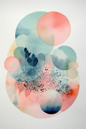 abstract watercolor painting. Colorful circles on white paper background.の素材