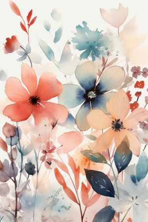 Flowers watercolor illustration. Manual composition. Mother's Day, wedding, birthday, Valentine's Day. pastel colors. Spring. Summer.の素材