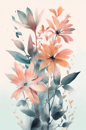 watercolor painting of flowers, on white background, abstract art illustrationの素材