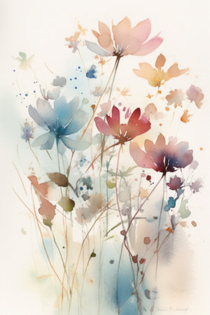 Flowers watercolor illustration. Manual composition. Mother's Day, wedding, birthday, Valentine's Day. pastel colors.の素材