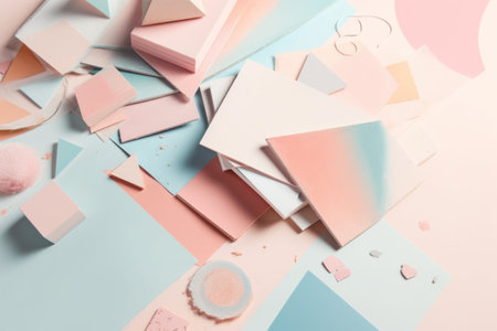 Colorful paper confetti on pastel background. flat lay.の素材