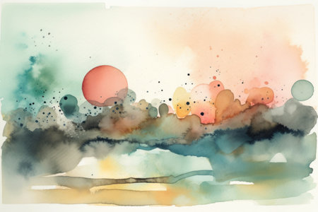 Abstract watercolor background with clouds and sun. digital art painting.の素材