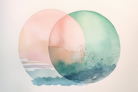 Abstract watercolor painting of sea and sky on white paper background.の素材