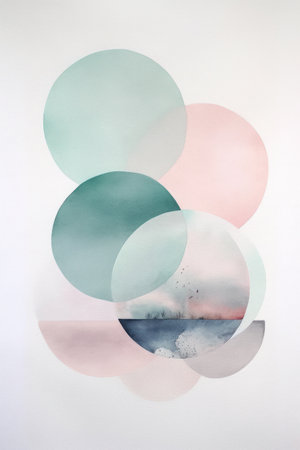 abstract colorful circles on a white background, watercolor painting.の素材