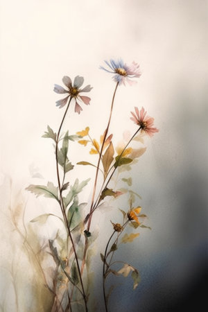 Flower painting on canvas, soft focus, vintage style, filtered.の素材