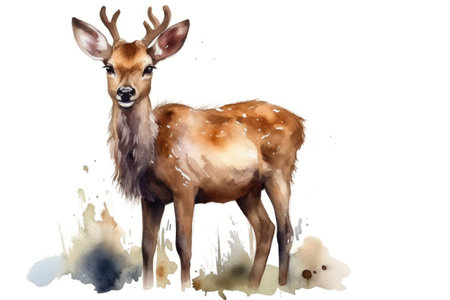 Watercolor illustration of a deer. isolated on white background.の素材