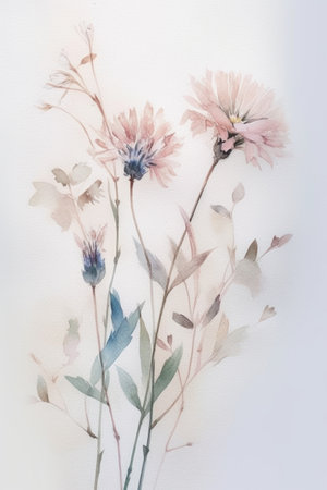 Watercolor painting of cornflowers on white background. hand painted illustration.の素材
