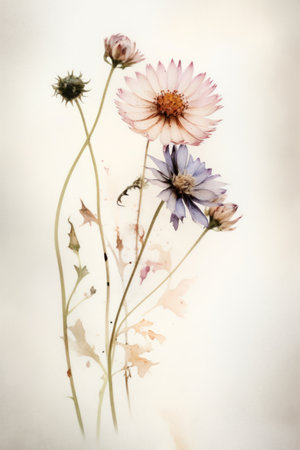 Dried flowers on a white background with space for your text.の素材