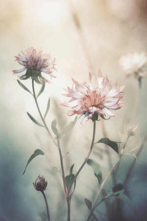 Beautiful cornflower flowers in vintage color style, soft focus.の素材