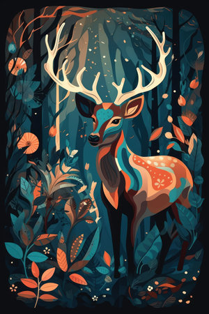 Deer in the forest. Vector illustration of a wild animal.の素材