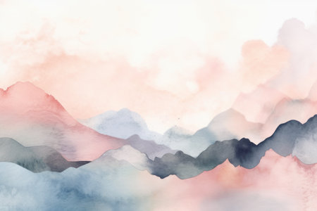 Abstract watercolor background with mountains and clouds. digital art painting.の素材