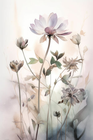 Watercolor painting of flowers in soft color, on white background.の素材