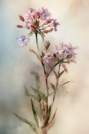 Watercolor painting of pink flowers on old paper background. digital painting.の素材