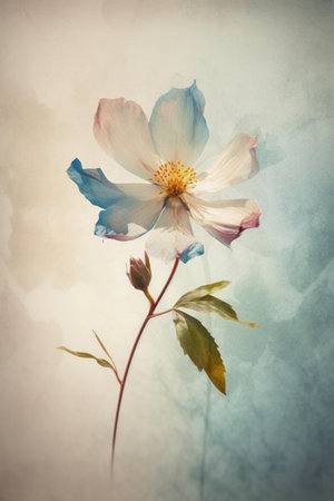 Vintage photo of wild rose flowers. Photo in old color image style.の素材