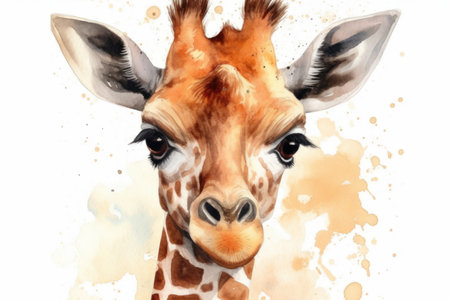 Watercolor portrait of a giraffe on a white background. hand-drawn illustrationの素材