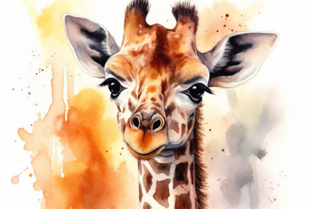 Watercolor portrait of a giraffe. hand-drawn illustration.の素材