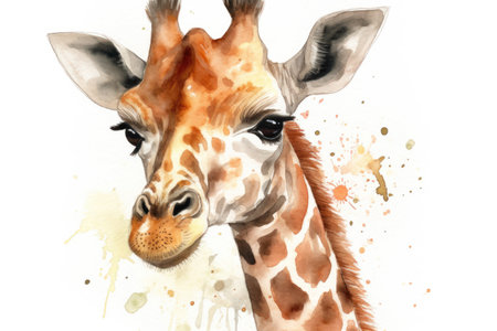 Watercolor portrait of giraffe on white background. hand drawn illustrationの素材