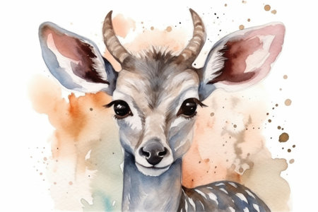 Watercolor portrait of a deer. hand drawn illustration on white backgroundの素材