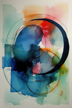 Abstract watercolor painting of a silhouette of a man in a hatの素材