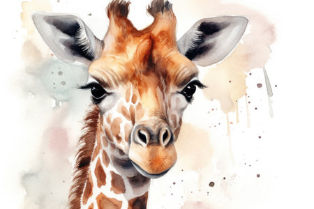 Watercolor portrait of a giraffe on a white background. hand drawn illustrationの素材