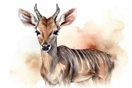 Watercolor portrait of antelope on watercolor background. hand drawn illustrationの素材